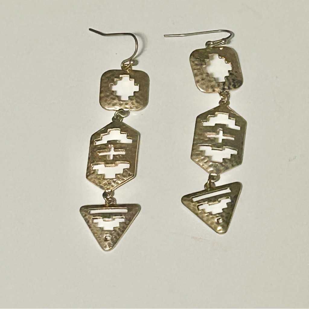 Lydell Nyc - Gold Tone Aztec Hammered Dangly Fishhook Earrings (Nwot)
